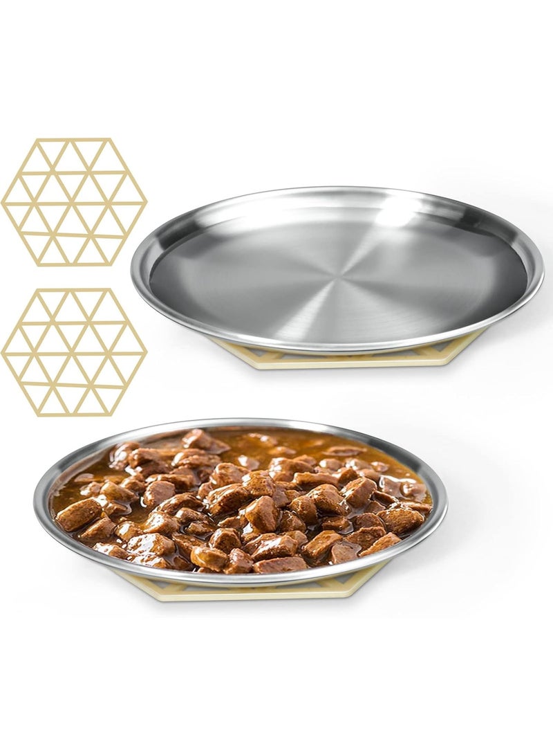 Stainless Steel Cat Dishes for Food and Water Bowls for Small Pets Relief of Whisker Fatigue -2 Sets Shallow Style(6.5 Inch) - Image 1